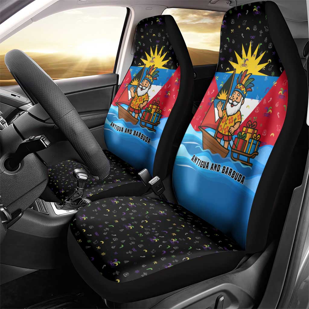 Antigua and Barbuda Christmas Car Seat Cover with Santa Sailboat Island Flag and Tropical Gift Design - Wonder Print Shop