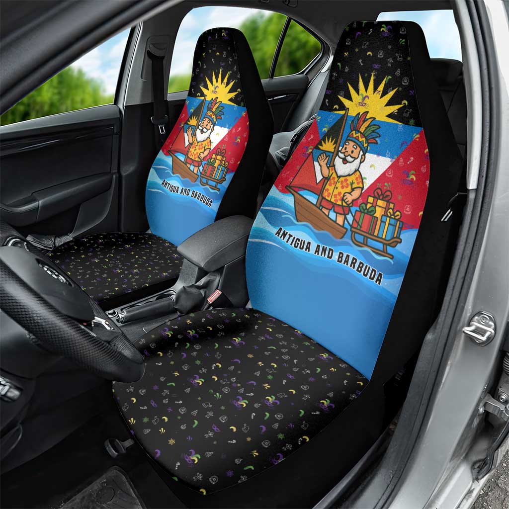 Antigua and Barbuda Christmas Car Seat Cover with Santa Sailboat Island Flag and Tropical Gift Design - Wonder Print Shop