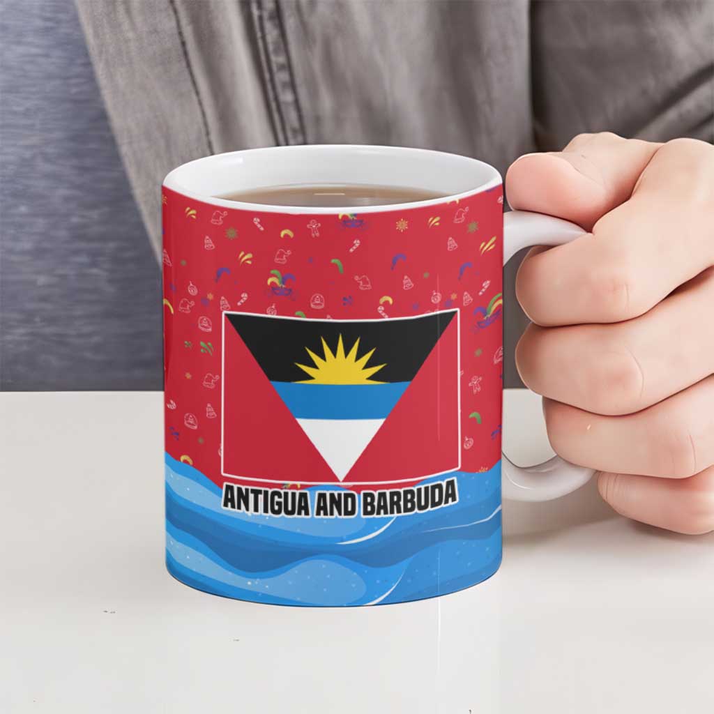 Antigua and Barbuda Christmas Ceramic Mug with Santa Sailboat Island Flag and Tropical Gift Design - Wonder Print Shop