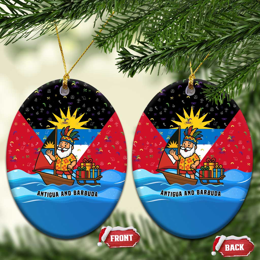 Antigua and Barbuda Christmas Ceramic Ornament with Santa Sailboat Island Flag and Tropical Gift Design - Wonder Print Shop
