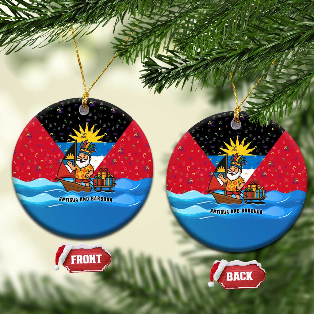 Antigua and Barbuda Christmas Ceramic Ornament with Santa Sailboat Island Flag and Tropical Gift Design - Wonder Print Shop