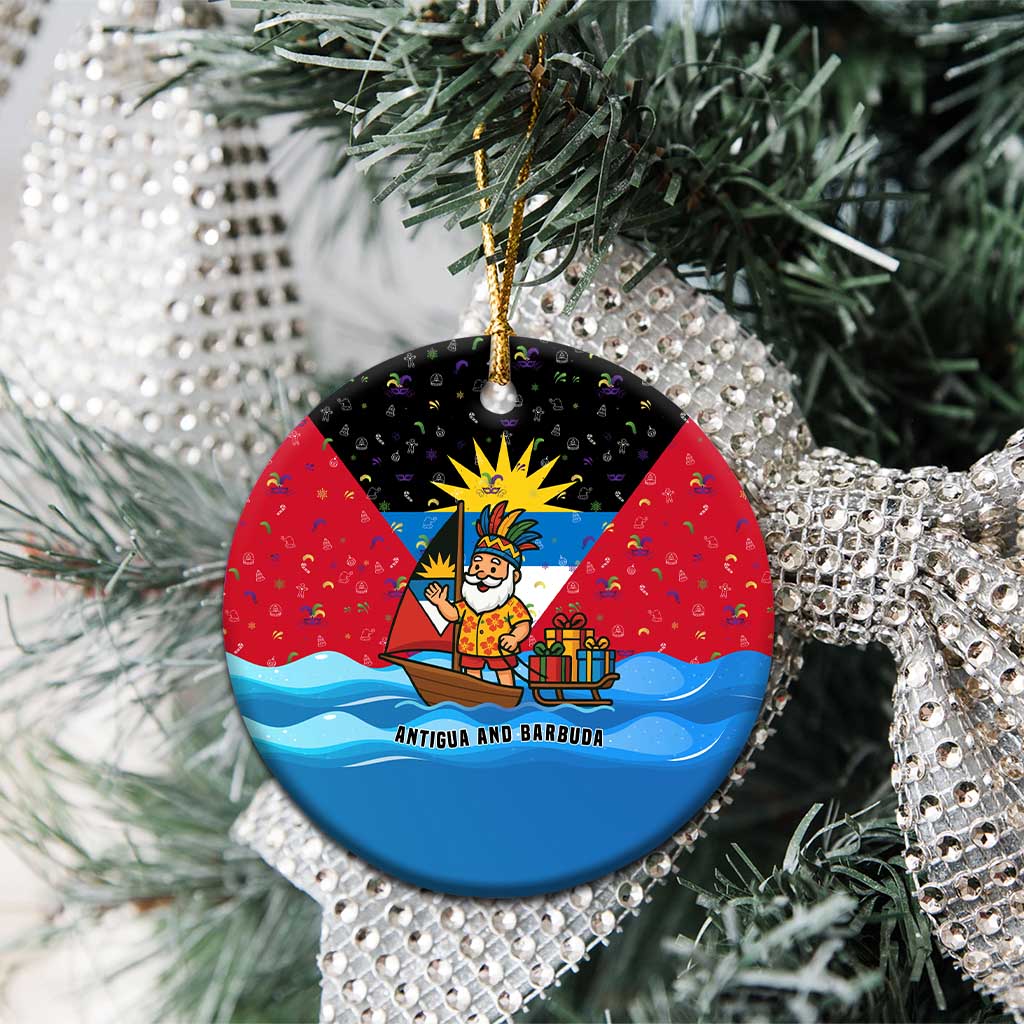 Antigua and Barbuda Christmas Ceramic Ornament with Santa Sailboat Island Flag and Tropical Gift Design - Wonder Print Shop