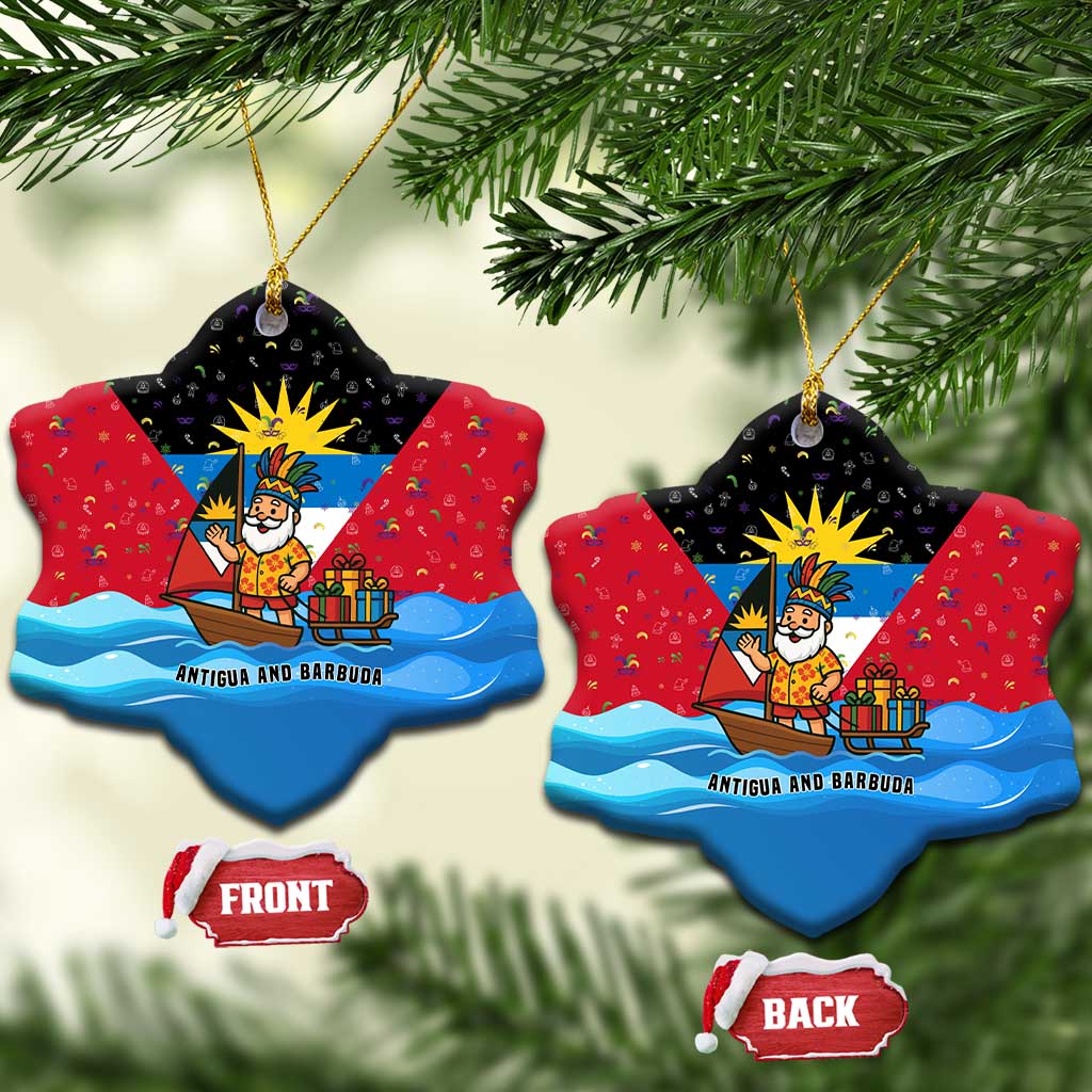Antigua and Barbuda Christmas Ceramic Ornament with Santa Sailboat Island Flag and Tropical Gift Design - Wonder Print Shop