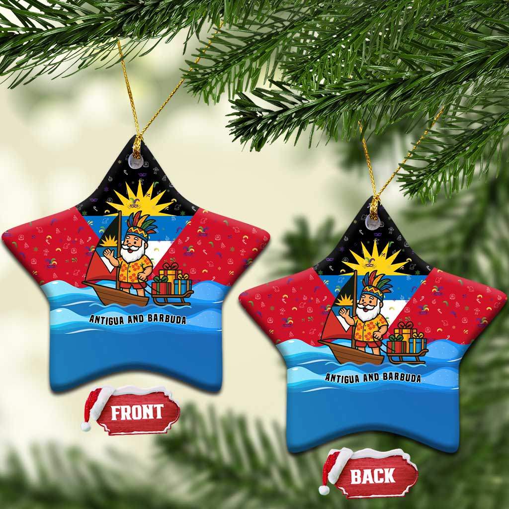 Antigua and Barbuda Christmas Ceramic Ornament with Santa Sailboat Island Flag and Tropical Gift Design - Wonder Print Shop