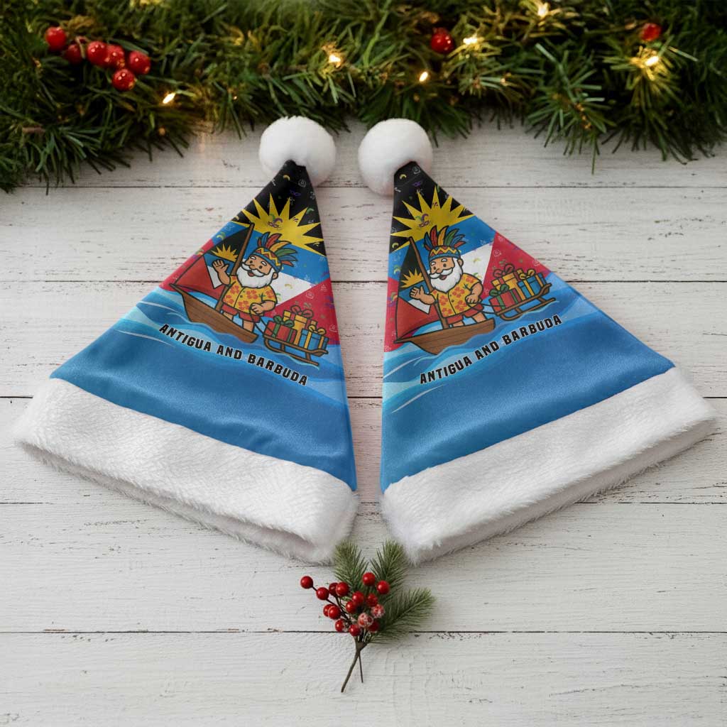 Antigua and Barbuda Christmas Santa Hat with Santa Sailboat Island Flag and Tropical Gift Design - Wonder Print Shop