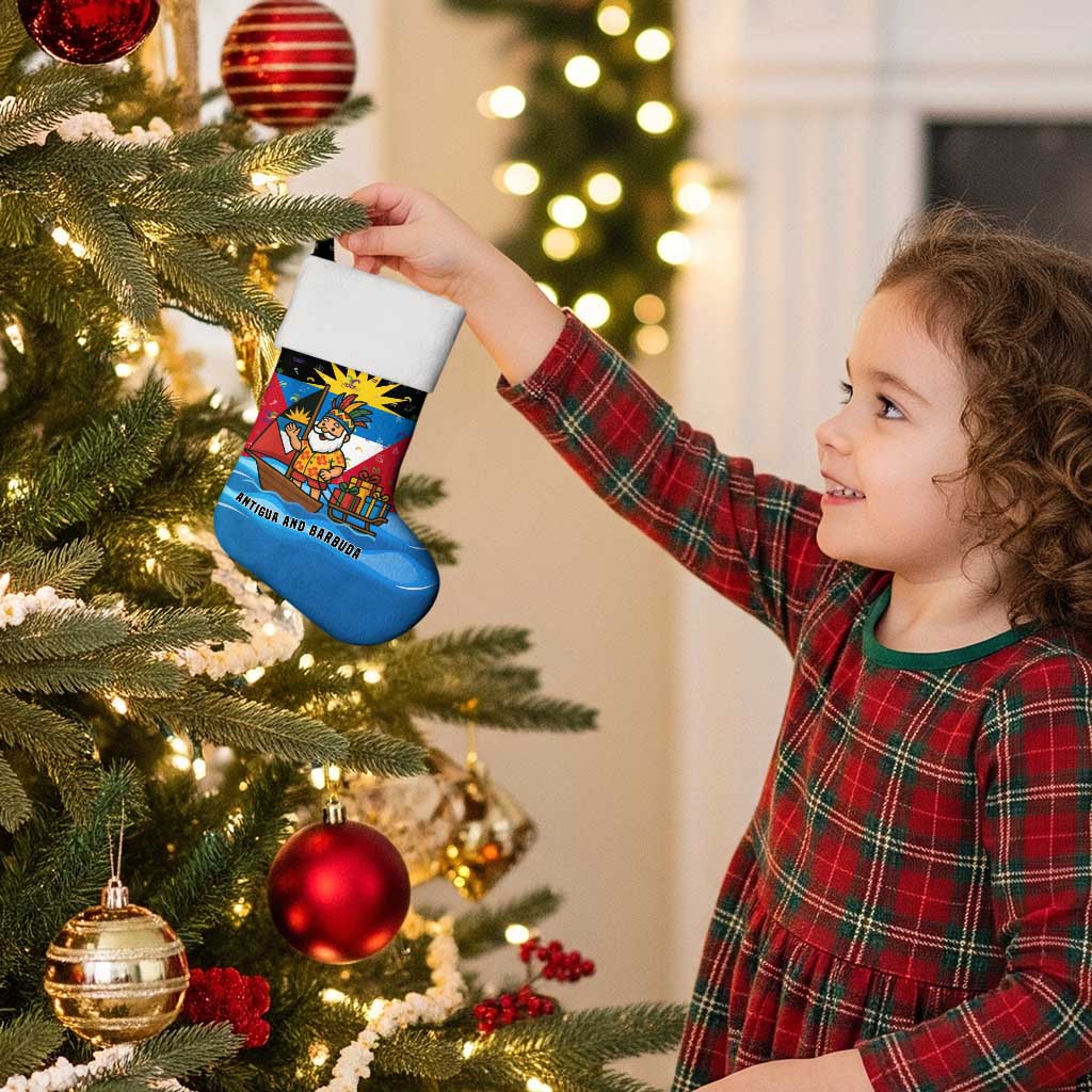 Antigua and Barbuda Christmas Stocking with Santa Sailboat Island Flag and Tropical Gift Design - Wonder Print Shop