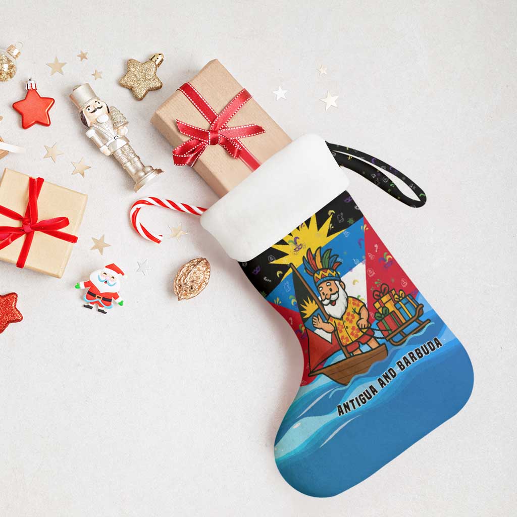 Antigua and Barbuda Christmas Stocking with Santa Sailboat Island Flag and Tropical Gift Design - Wonder Print Shop