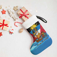 Antigua and Barbuda Christmas Stocking with Santa Sailboat Island Flag and Tropical Gift Design - Wonder Print Shop