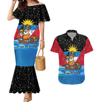 Antigua and Barbuda Christmas Couples Matching Mermaid Dress and Hawaiian Shirt with Santa Sailboat Island Flag and Tropical Gift Design - Wonder Print Shop