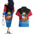 Antigua and Barbuda Christmas Couples Matching Off The Shoulder Long Sleeve Dress and Hawaiian Shirt with Santa Sailboat Island Flag and Tropical Gift Design - Wonder Print Shop