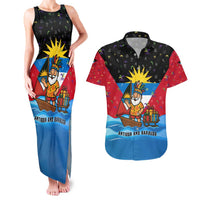 Antigua and Barbuda Christmas Couples Matching Tank Maxi Dress and Hawaiian Shirt with Santa Sailboat Island Flag and Tropical Gift Design - Wonder Print Shop