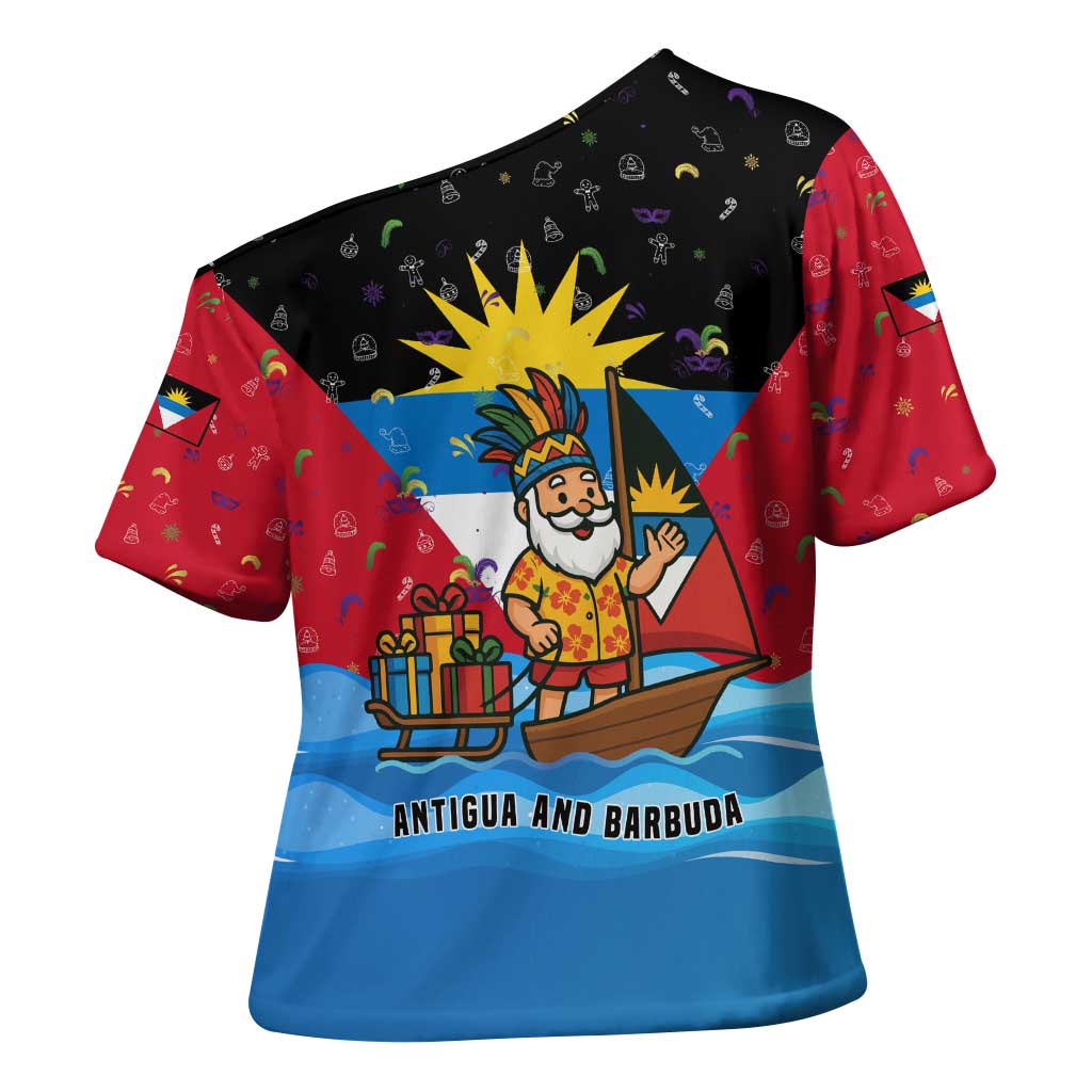Antigua and Barbuda Christmas Cross Shoulder Shirt with Santa Sailboat Island Flag and Tropical Gift Design - Wonder Print Shop