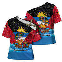 Antigua and Barbuda Christmas Cross Shoulder Shirt with Santa Sailboat Island Flag and Tropical Gift Design - Wonder Print Shop