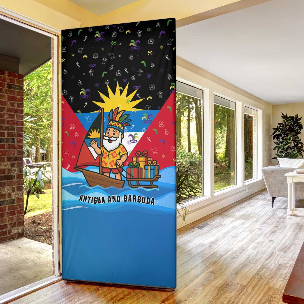 Antigua and Barbuda Christmas Door Cover with Santa Sailboat Island Flag and Tropical Gift Design - Wonder Print Shop
