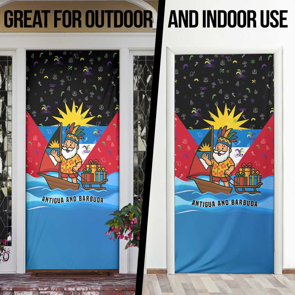 Antigua and Barbuda Christmas Door Cover with Santa Sailboat Island Flag and Tropical Gift Design - Wonder Print Shop