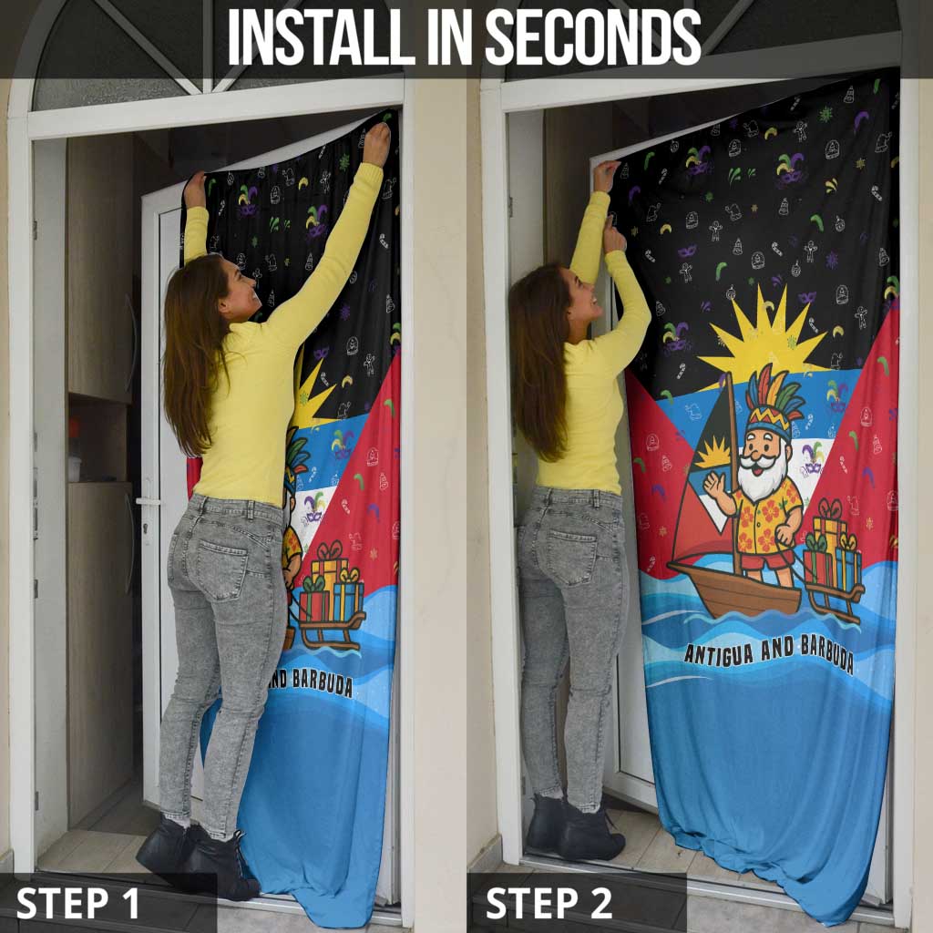 Antigua and Barbuda Christmas Door Cover with Santa Sailboat Island Flag and Tropical Gift Design - Wonder Print Shop