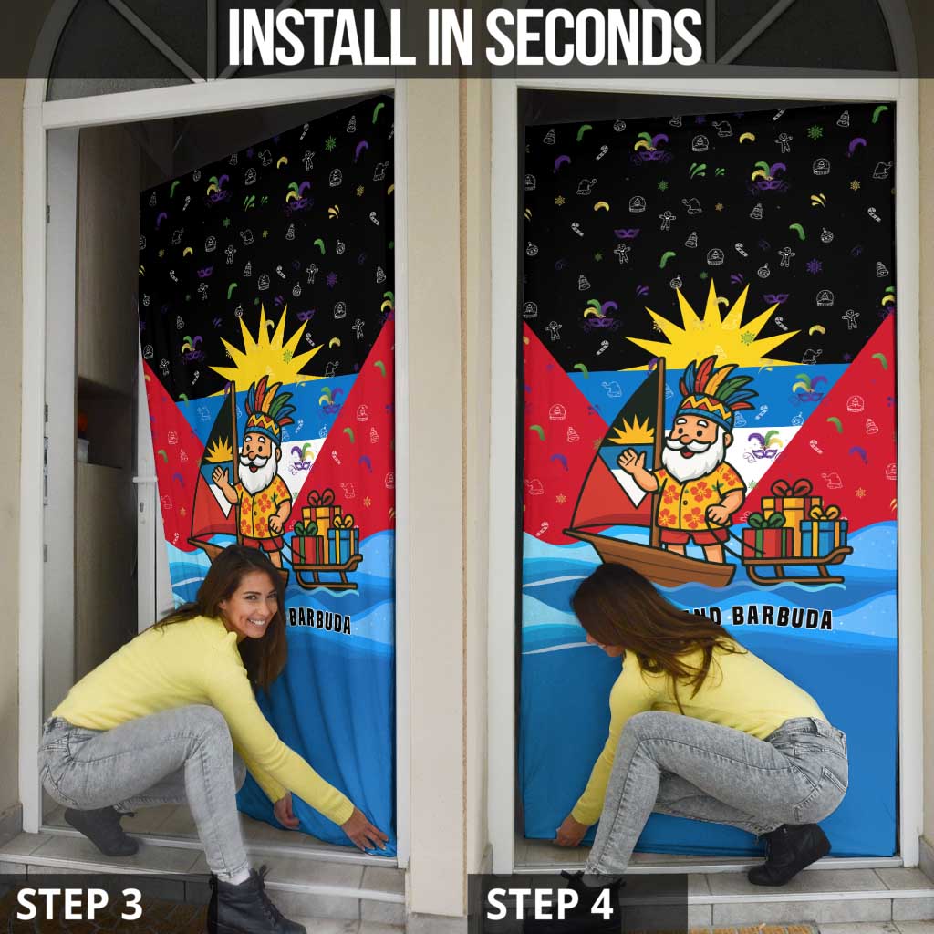 Antigua and Barbuda Christmas Door Cover with Santa Sailboat Island Flag and Tropical Gift Design - Wonder Print Shop