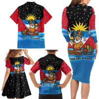 Antigua and Barbuda Christmas Family Matching Long Sleeve Bodycon Dress and Hawaiian Shirt with Santa Sailboat Island Flag and Tropical Gift Design - Wonder Print Shop