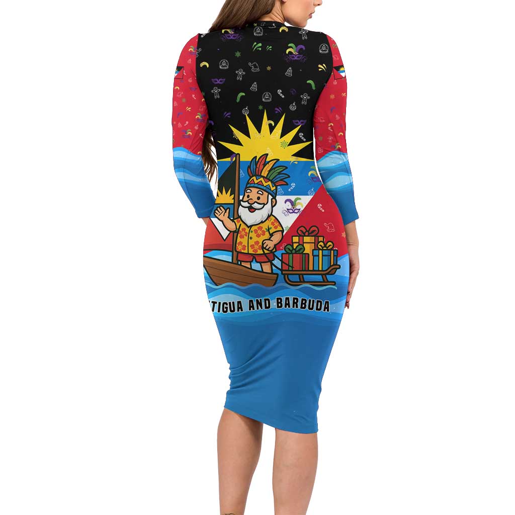 Antigua and Barbuda Christmas Family Matching Long Sleeve Bodycon Dress and Hawaiian Shirt with Santa Sailboat Island Flag and Tropical Gift Design - Wonder Print Shop