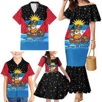 Antigua and Barbuda Christmas Family Matching Mermaid Dress and Hawaiian Shirt with Santa Sailboat Island Flag and Tropical Gift Design - Wonder Print Shop