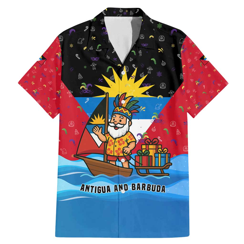 Antigua and Barbuda Christmas Family Matching Mermaid Dress and Hawaiian Shirt with Santa Sailboat Island Flag and Tropical Gift Design - Wonder Print Shop
