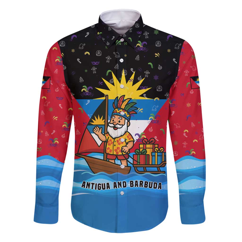 Antigua and Barbuda Christmas Family Matching Mermaid Dress and Hawaiian Shirt with Santa Sailboat Island Flag and Tropical Gift Design - Wonder Print Shop