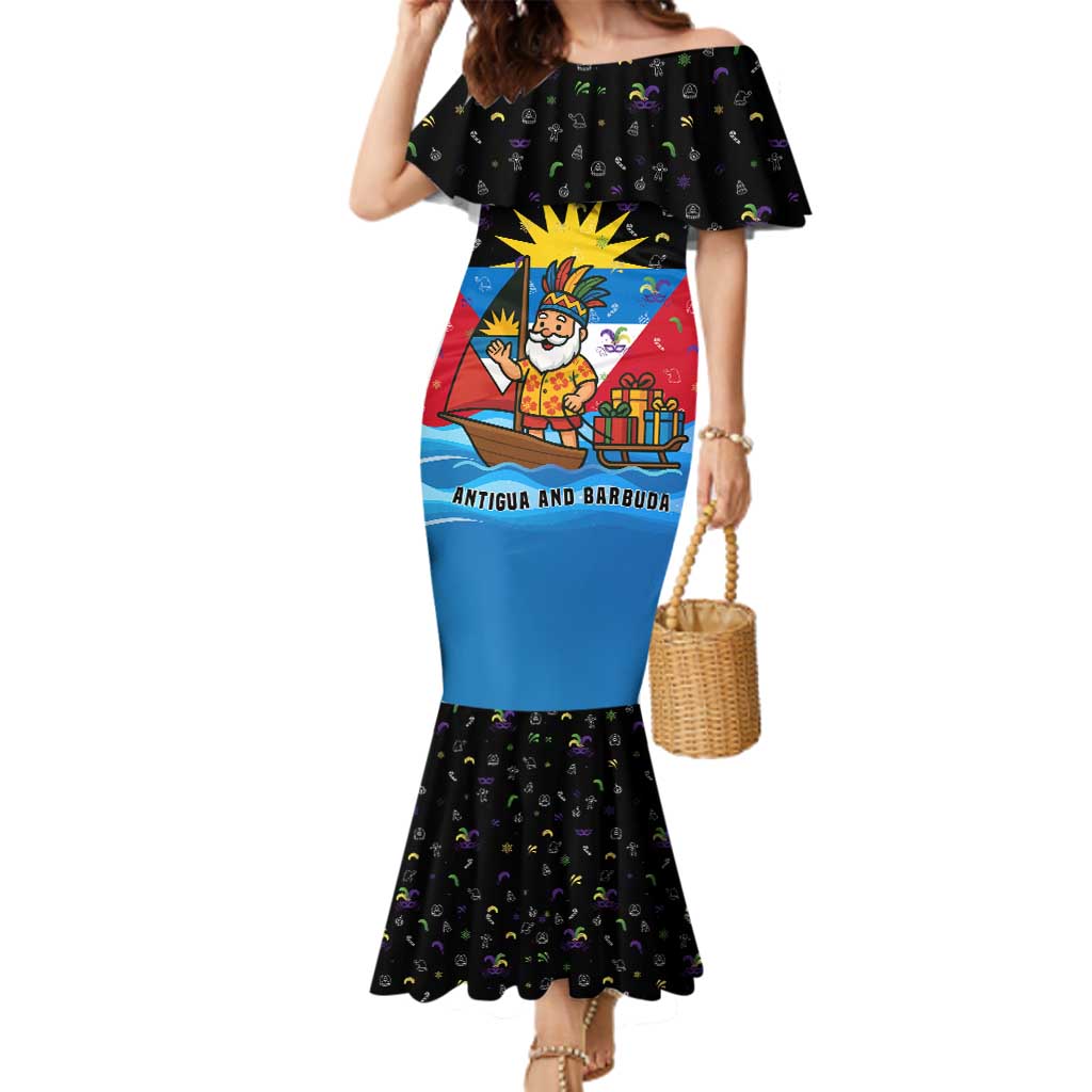 Antigua and Barbuda Christmas Family Matching Mermaid Dress and Hawaiian Shirt with Santa Sailboat Island Flag and Tropical Gift Design - Wonder Print Shop