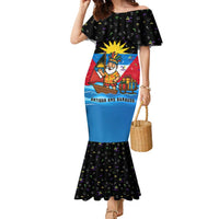 Antigua and Barbuda Christmas Family Matching Mermaid Dress and Hawaiian Shirt with Santa Sailboat Island Flag and Tropical Gift Design - Wonder Print Shop