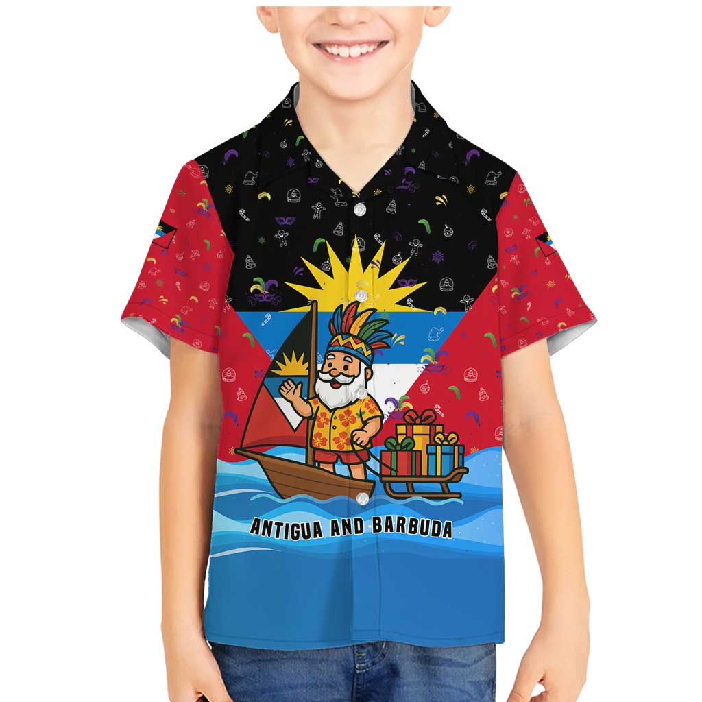Antigua and Barbuda Christmas Family Matching Mermaid Dress and Hawaiian Shirt with Santa Sailboat Island Flag and Tropical Gift Design - Wonder Print Shop