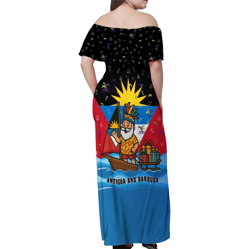 Antigua and Barbuda Christmas Family Matching Off Shoulder Maxi Dress and Hawaiian Shirt with Santa Sailboat Island Flag and Tropical Gift Design - Wonder Print Shop