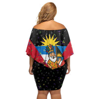 Antigua and Barbuda Christmas Family Matching Off Shoulder Short Dress and Hawaiian Shirt with Santa Sailboat Island Flag and Tropical Gift Design - Wonder Print Shop