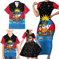Antigua and Barbuda Christmas Family Matching Short Sleeve Bodycon Dress and Hawaiian Shirt with Santa Sailboat Island Flag and Tropical Gift Design - Wonder Print Shop