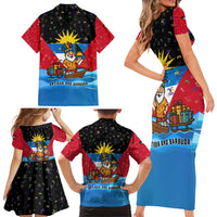 Antigua and Barbuda Christmas Family Matching Short Sleeve Bodycon Dress and Hawaiian Shirt with Santa Sailboat Island Flag and Tropical Gift Design - Wonder Print Shop