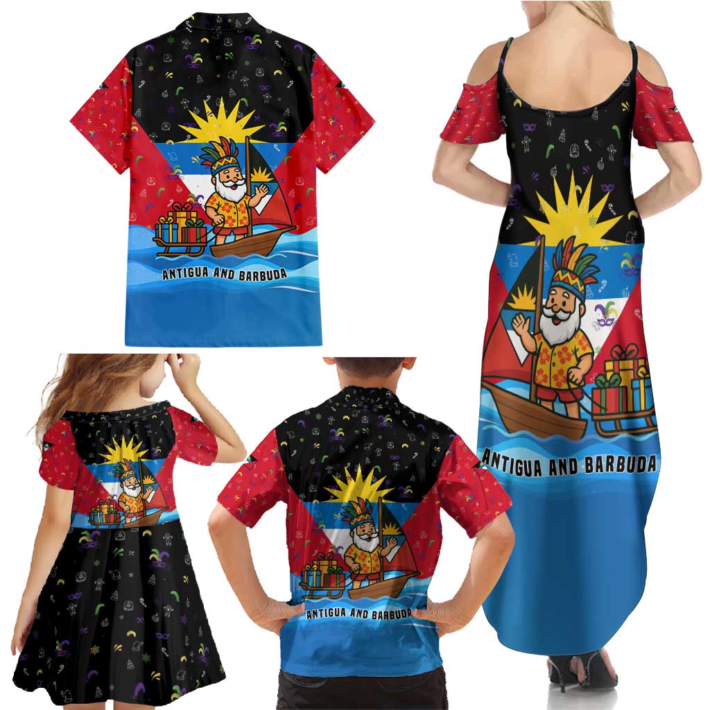Antigua and Barbuda Christmas Family Matching Summer Maxi Dress and Hawaiian Shirt with Santa Sailboat Island Flag and Tropical Gift Design - Wonder Print Shop