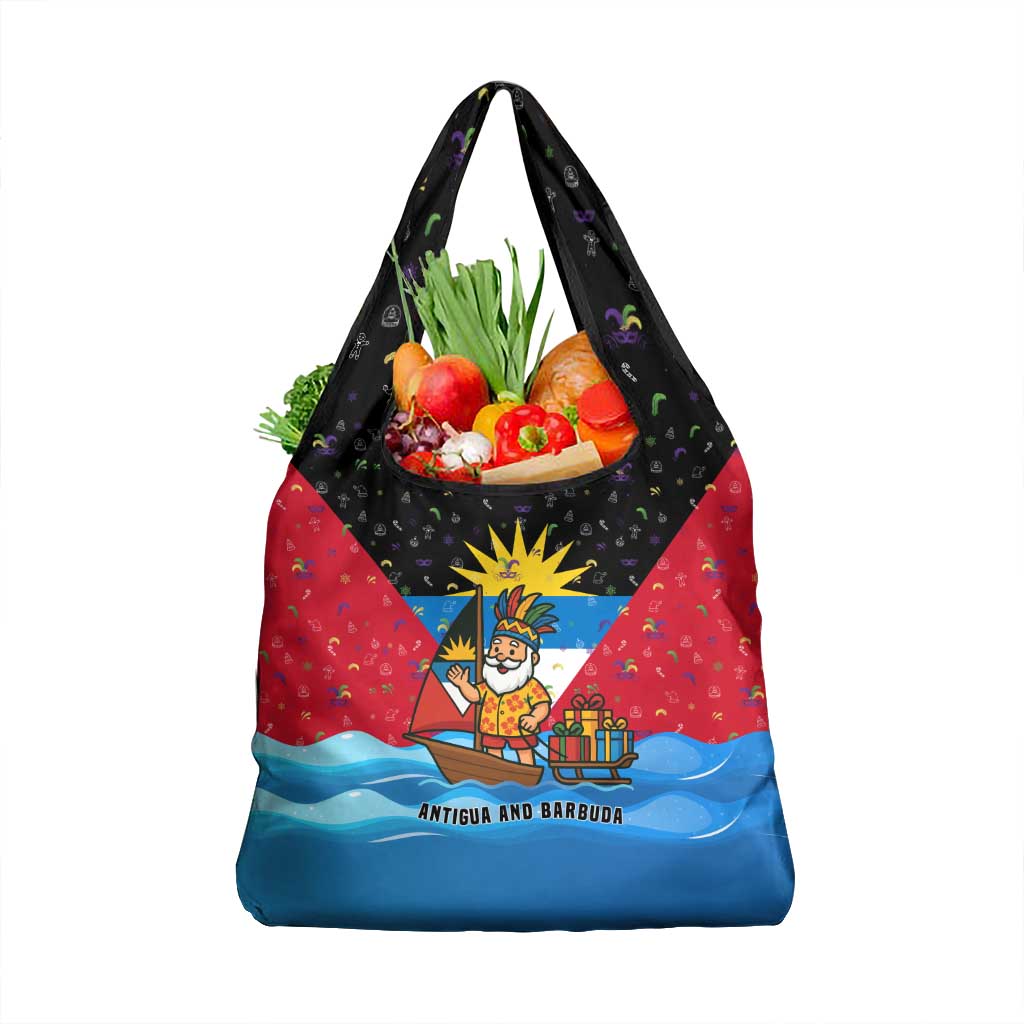 Antigua and Barbuda Christmas Grocery Bag with Santa Sailboat Island Flag and Tropical Gift Design - Wonder Print Shop