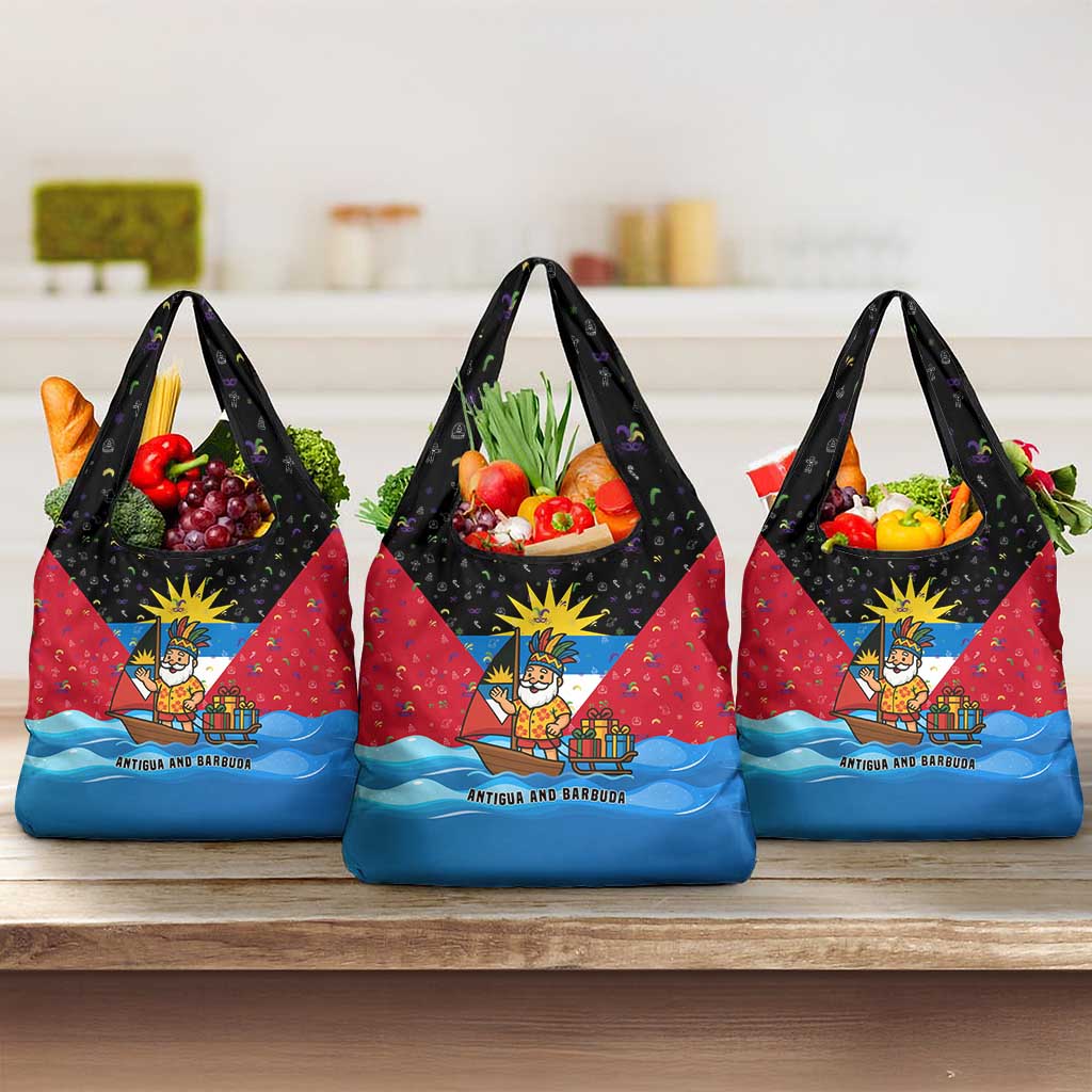 Antigua and Barbuda Christmas Grocery Bag with Santa Sailboat Island Flag and Tropical Gift Design - Wonder Print Shop