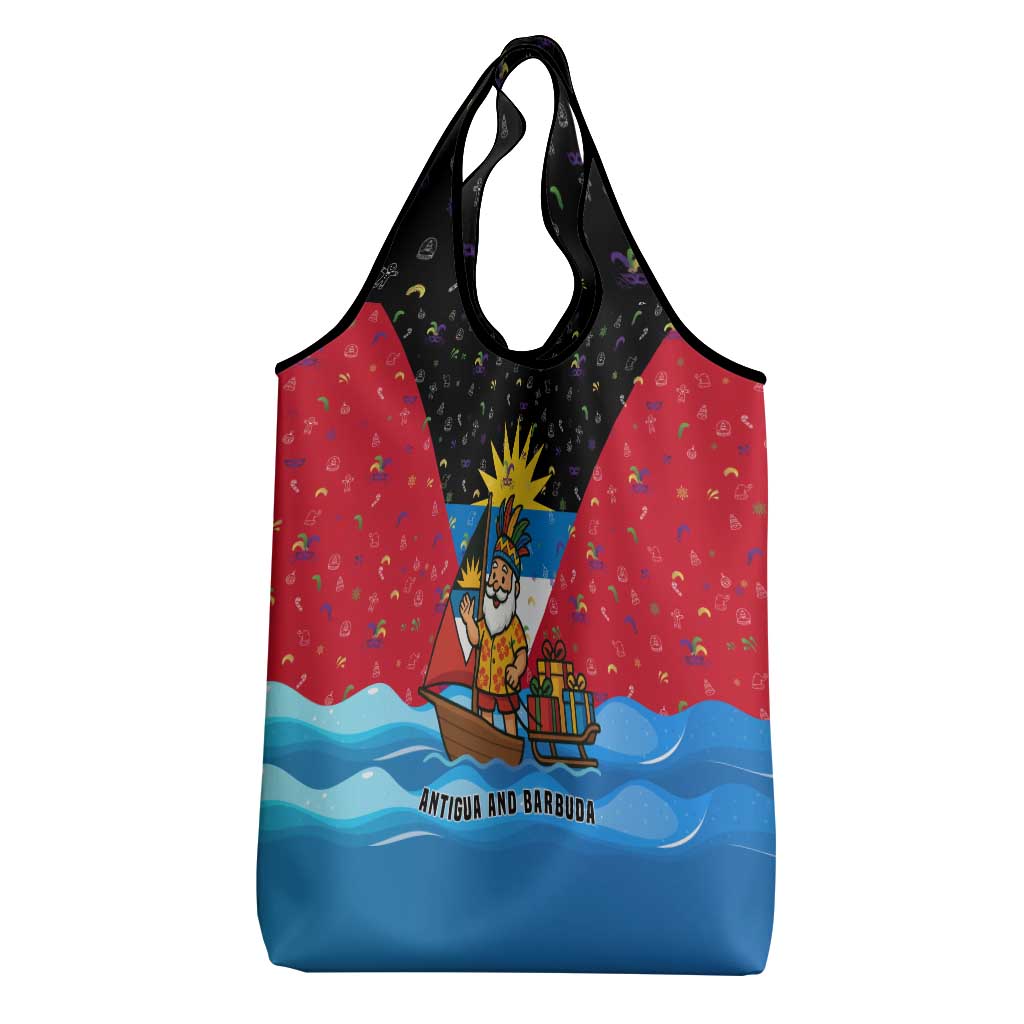 Antigua and Barbuda Christmas Grocery Bag with Santa Sailboat Island Flag and Tropical Gift Design - Wonder Print Shop