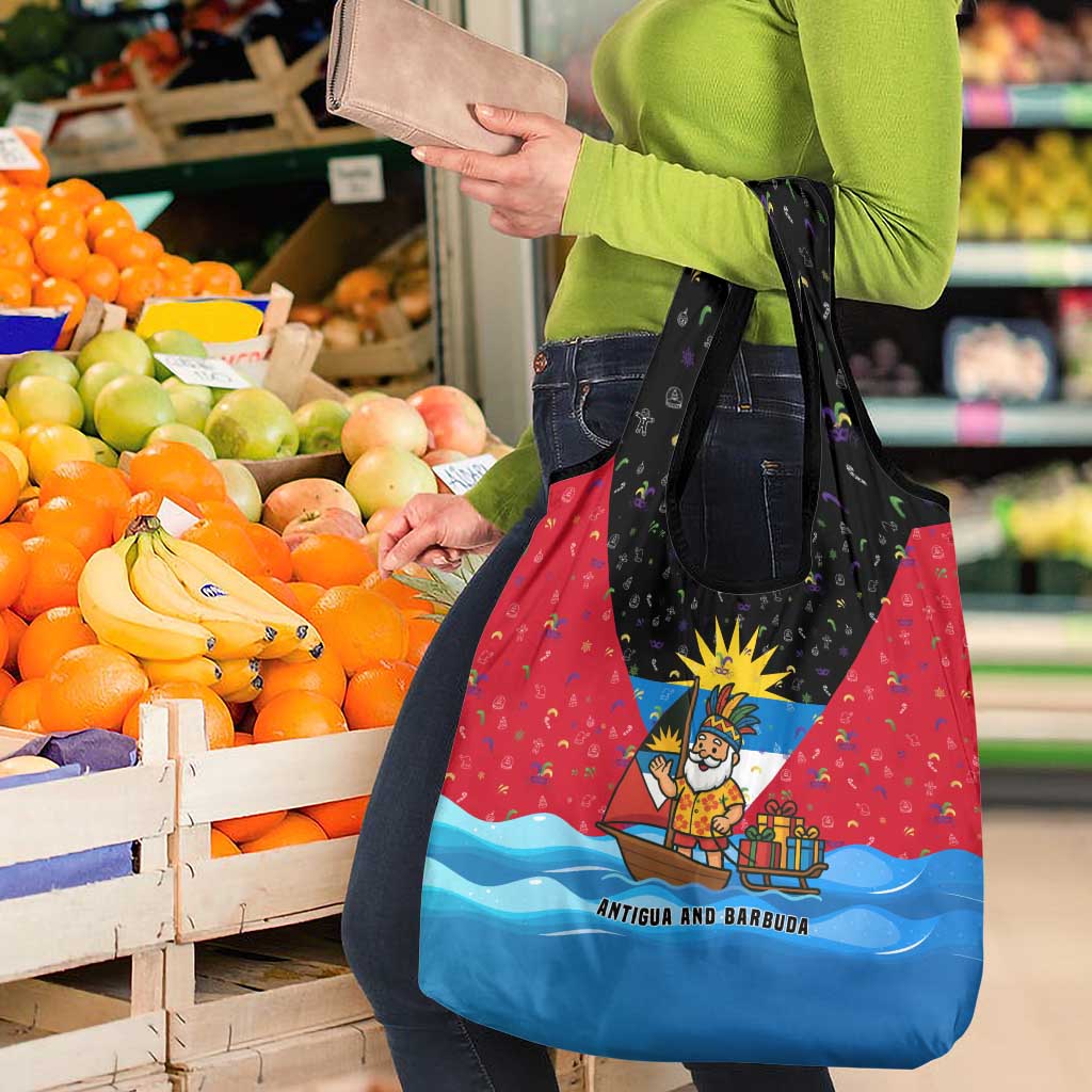 Antigua and Barbuda Christmas Grocery Bag with Santa Sailboat Island Flag and Tropical Gift Design - Wonder Print Shop