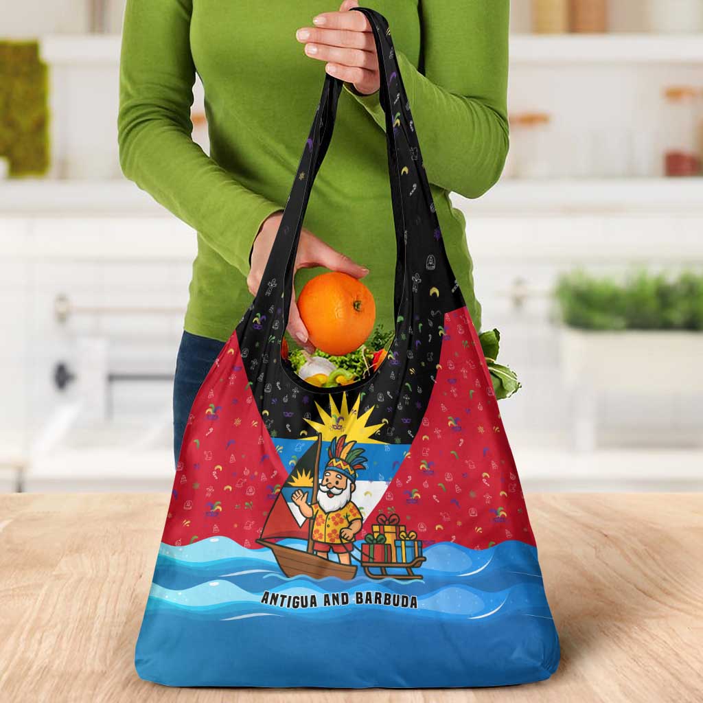 Antigua and Barbuda Christmas Grocery Bag with Santa Sailboat Island Flag and Tropical Gift Design - Wonder Print Shop