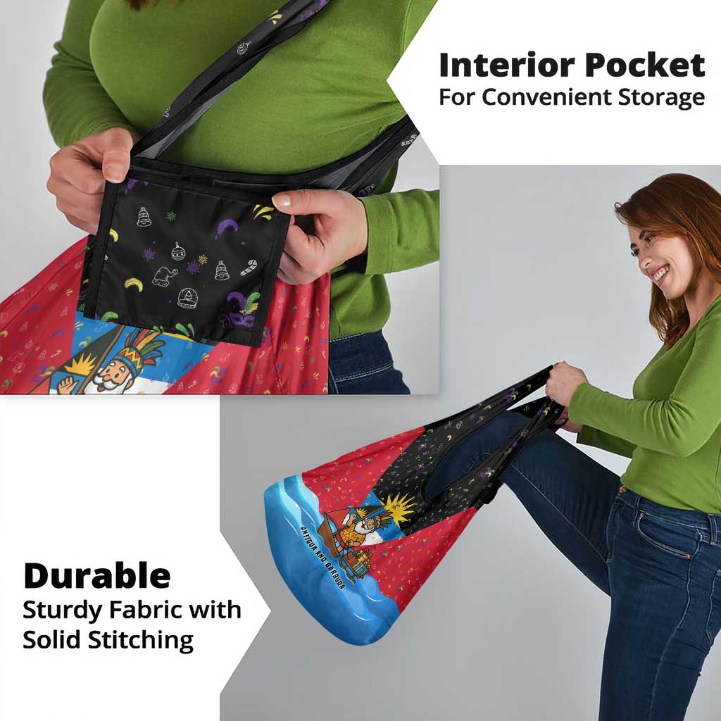 Antigua and Barbuda Christmas Grocery Bag with Santa Sailboat Island Flag and Tropical Gift Design - Wonder Print Shop