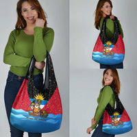 Antigua and Barbuda Christmas Grocery Bag with Santa Sailboat Island Flag and Tropical Gift Design - Wonder Print Shop