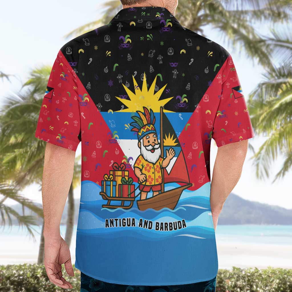 Antigua and Barbuda Christmas Hawaiian Shirt with Santa Sailboat Island Flag and Tropical Gift Design - Wonder Print Shop