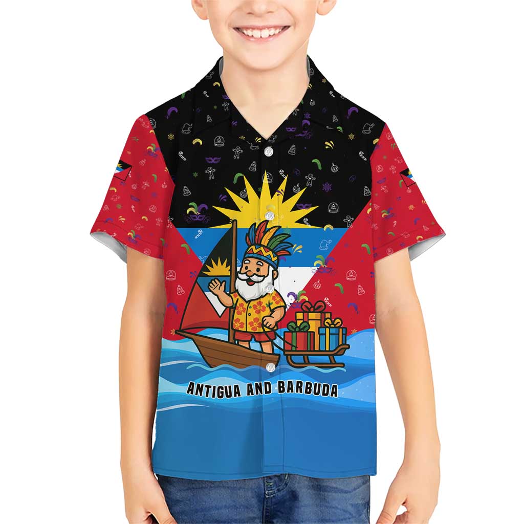 Antigua and Barbuda Christmas Hawaiian Shirt with Santa Sailboat Island Flag and Tropical Gift Design - Wonder Print Shop