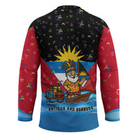 Antigua and Barbuda Christmas Hockey Jersey with Santa Sailboat Island Flag and Tropical Gift Design - Wonder Print Shop