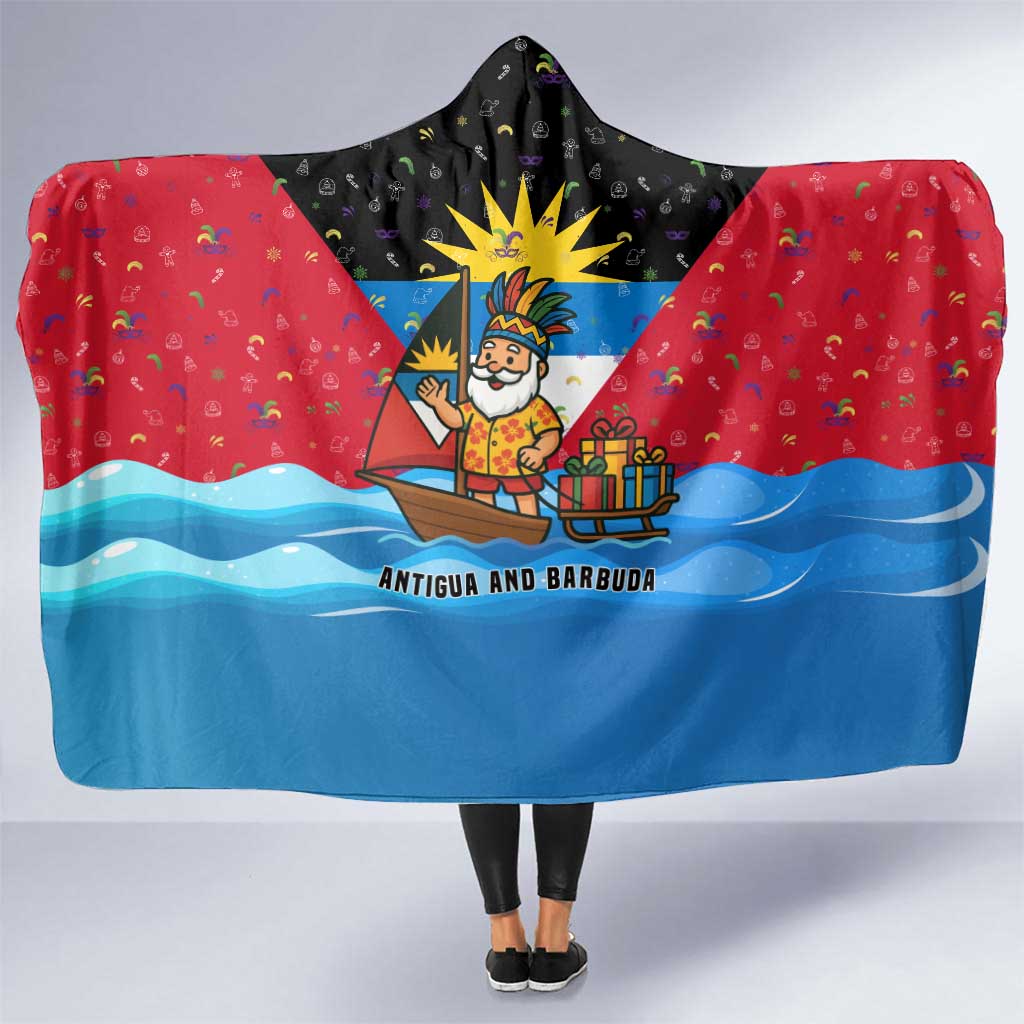 Antigua and Barbuda Christmas Hooded Blanket with Santa Sailboat Island Flag and Tropical Gift Design - Wonder Print Shop
