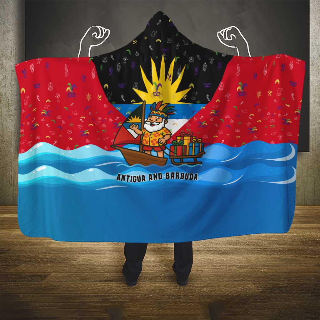 Antigua and Barbuda Christmas Hooded Blanket with Santa Sailboat Island Flag and Tropical Gift Design - Wonder Print Shop