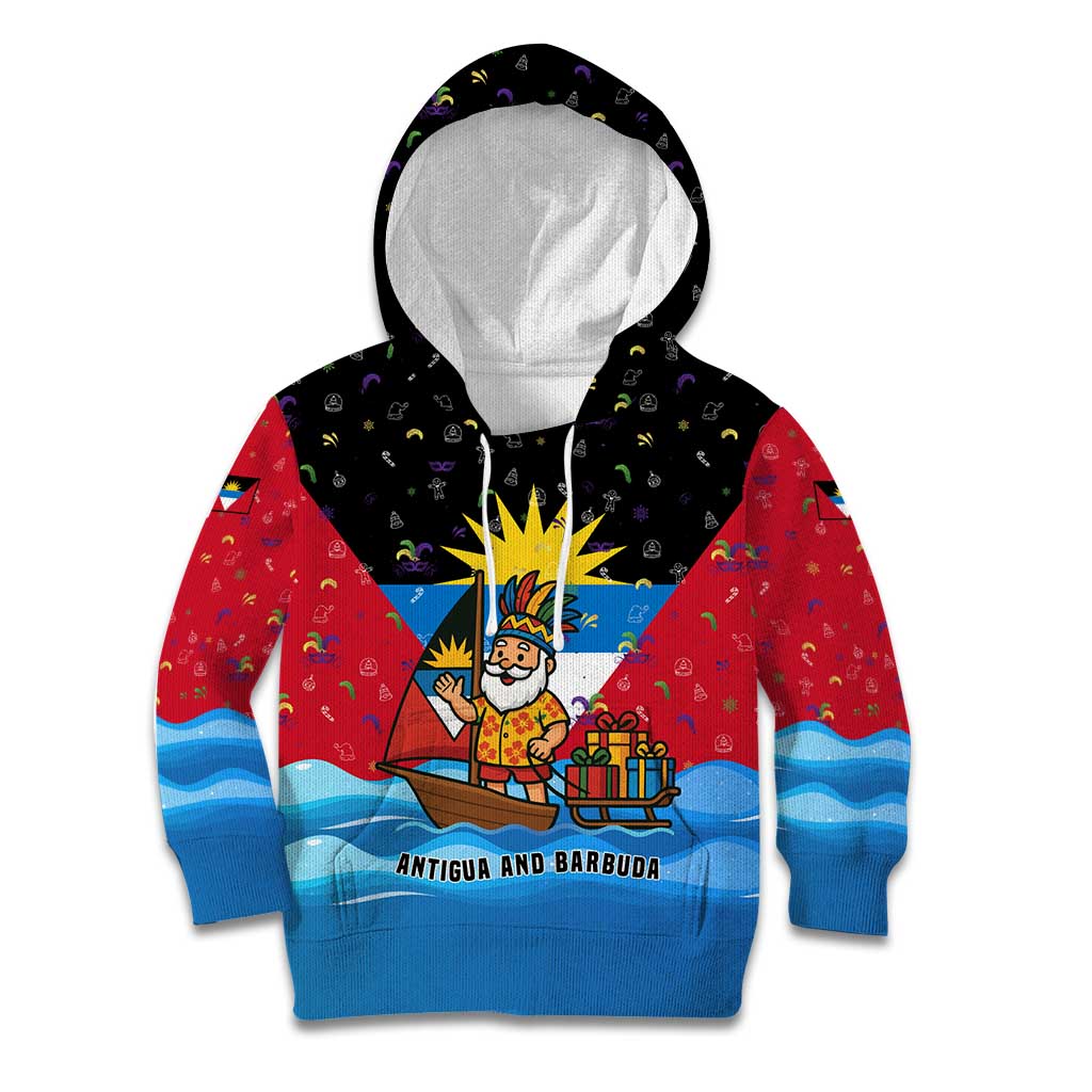 Antigua and Barbuda Christmas Kid Hoodie with Santa Sailboat Island Flag and Tropical Gift Design - Wonder Print Shop
