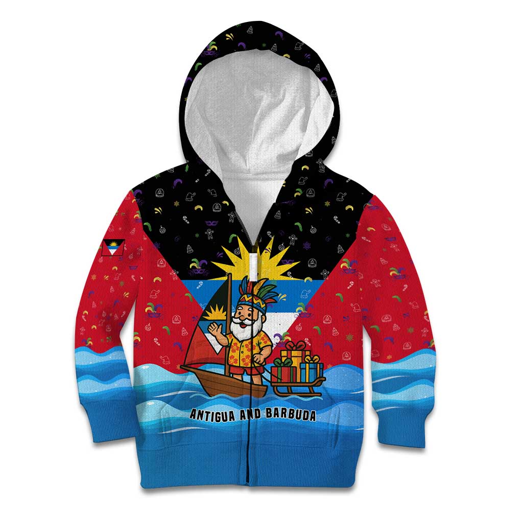 Antigua and Barbuda Christmas Kid Hoodie with Santa Sailboat Island Flag and Tropical Gift Design - Wonder Print Shop