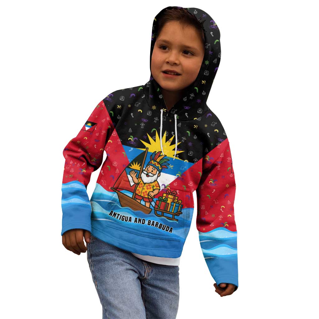 Antigua and Barbuda Christmas Kid Hoodie with Santa Sailboat Island Flag and Tropical Gift Design - Wonder Print Shop