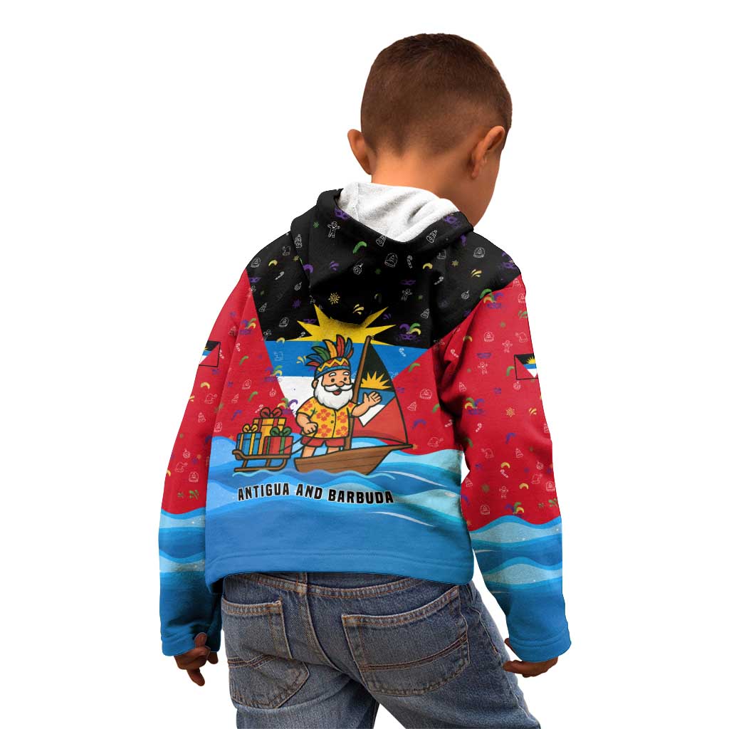 Antigua and Barbuda Christmas Kid Hoodie with Santa Sailboat Island Flag and Tropical Gift Design - Wonder Print Shop